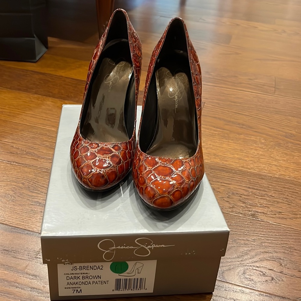 Jessica Simpson Brenda 2 dark brown abalones patent pumps